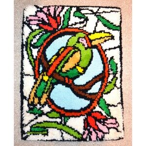 Vintage Tiki Bird Latch Hook Rug  or Wall Hanging